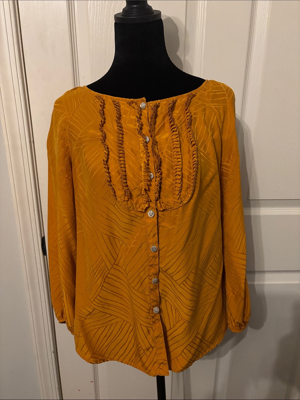 Marc By Marc Jacobs Mustard Ruffled Button-Front Blouse Silk 6